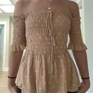 Off the shoulder nude polka dot top